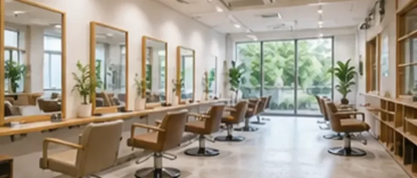 人のいない美容室の店内写真