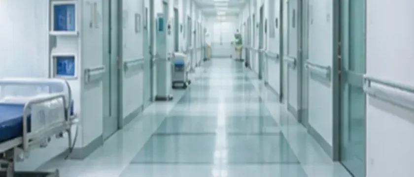 人のいない病院の廊下写真