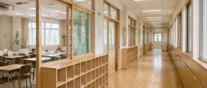 人のいない学校施設の写真