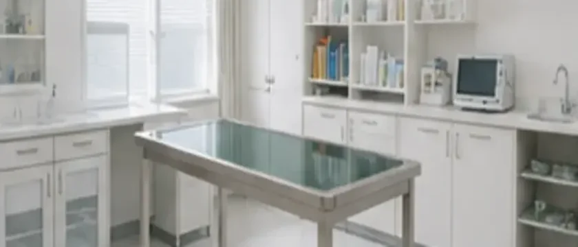 人のいない動物病院の診察室写真